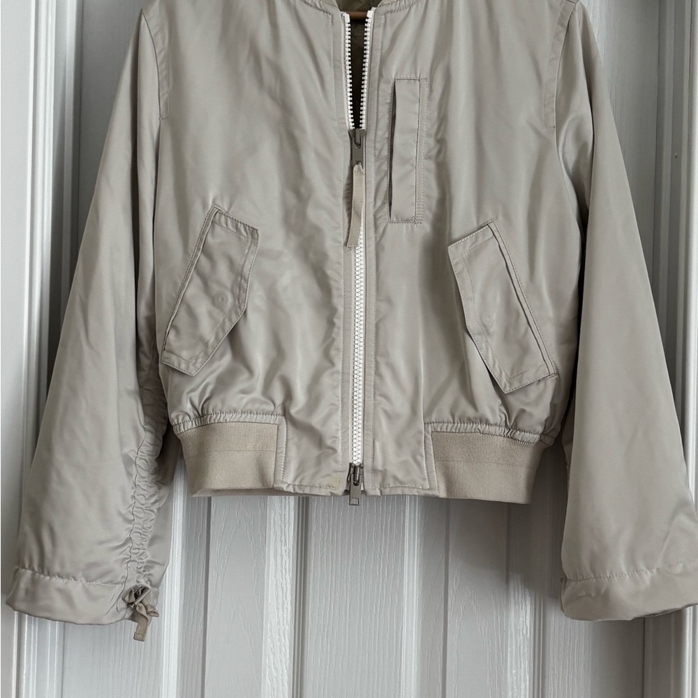 Vince  Neutral Beige satin Bomber Jacket - Lightweight Zip Front